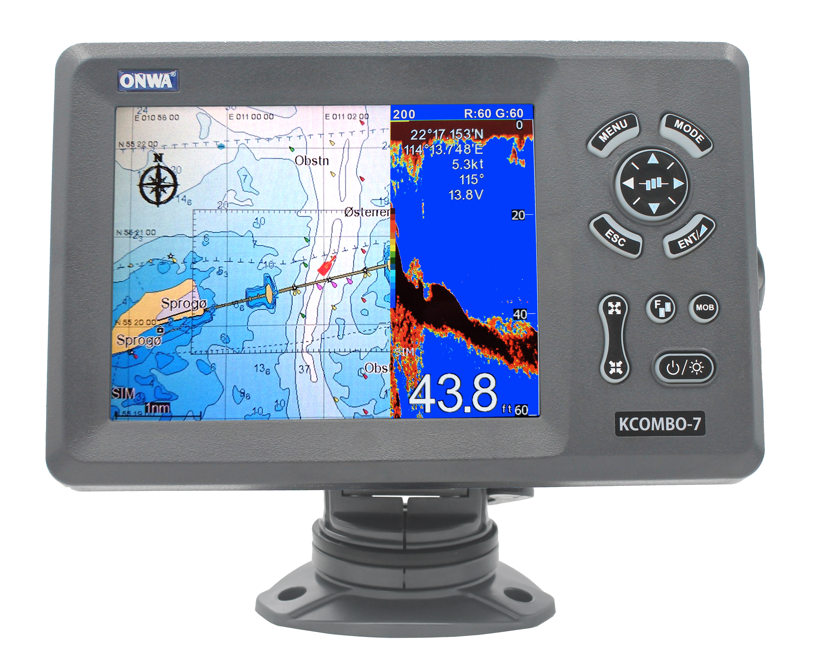 ONWA KCombo-7 7inch Marine GPS - đánh giá và giá Fish Finder Transducer